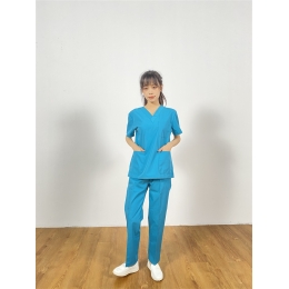 大量訂做短袖V領診所制服 設計護士套裝寵物醫院工作服 護士服製衣廠 模特展示 BD-CN-22111